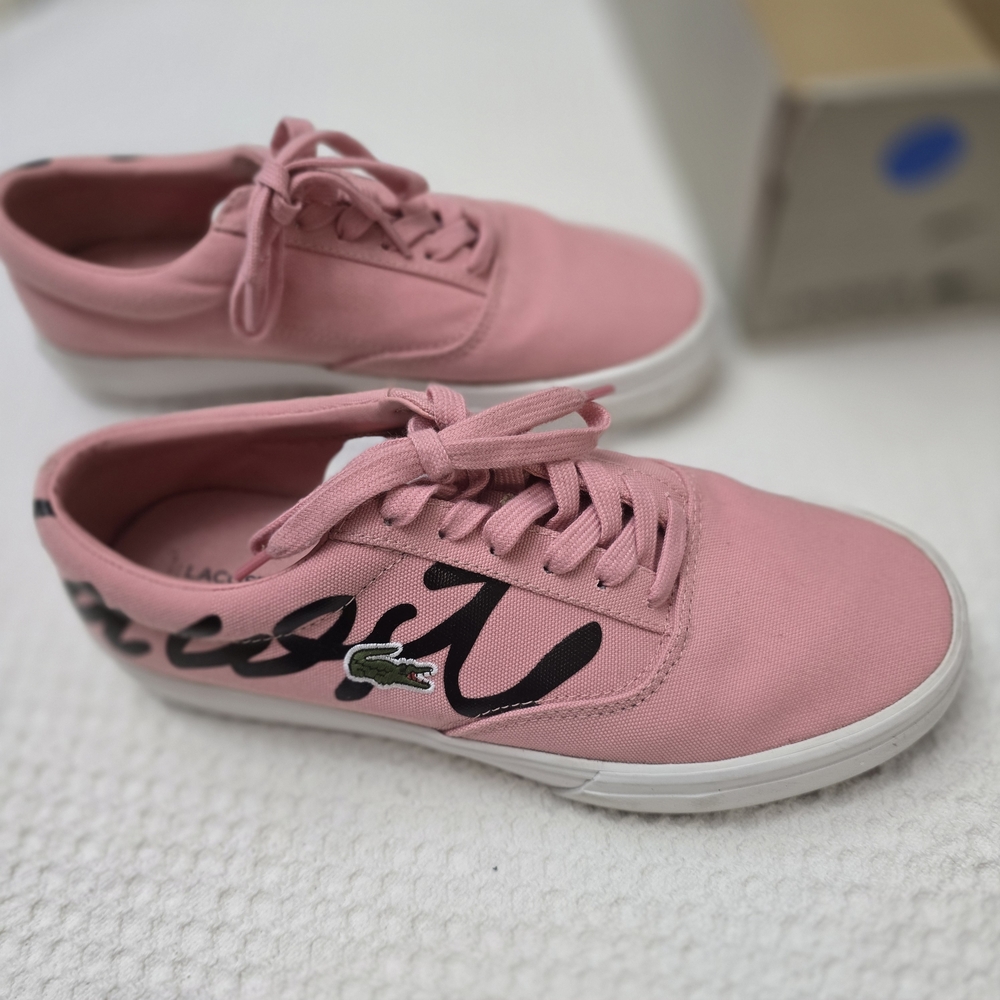 Lacoste Pink Canvas Low-Top Sneakers with Black Script